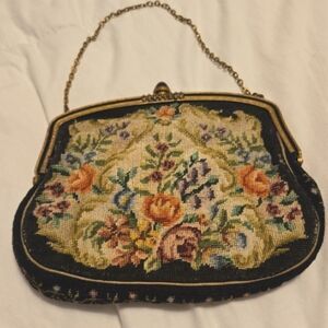 1930's Floral Tapestry Clutch with Chain Strap